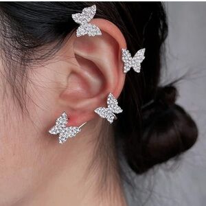 Butterfly Ear Cuffs Earrings Rhinestone Butterfly Ear Wrap No Piercing (woman's
